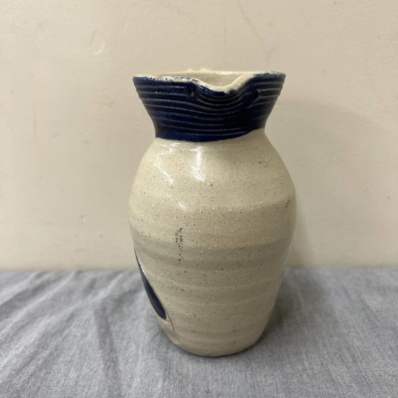 Mini Williamsburg Salt Glaze Stoneware Pitcher Salt Glaze 4.5" Cobalt Blue Grey - Picture 2 of 10